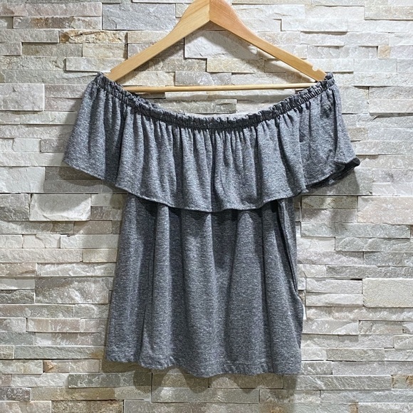 Current/Elliott Tops - CURRENT Elliott Ruffle Top Gray Off Shoulder Top